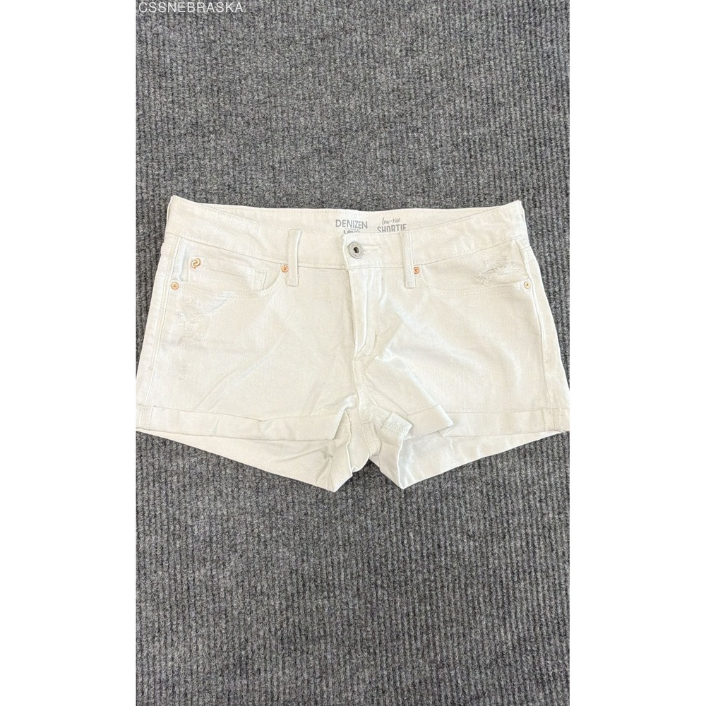 Denizen from Levi's Women's White Low-Rise Shortie Distressed Denim Shorts Sz 13
